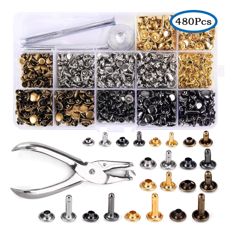 180 가죽 리벳 세트, 4 색 더블 캡 리벳, 관형  - Rivet Setter Tool 리뷰 및 가격